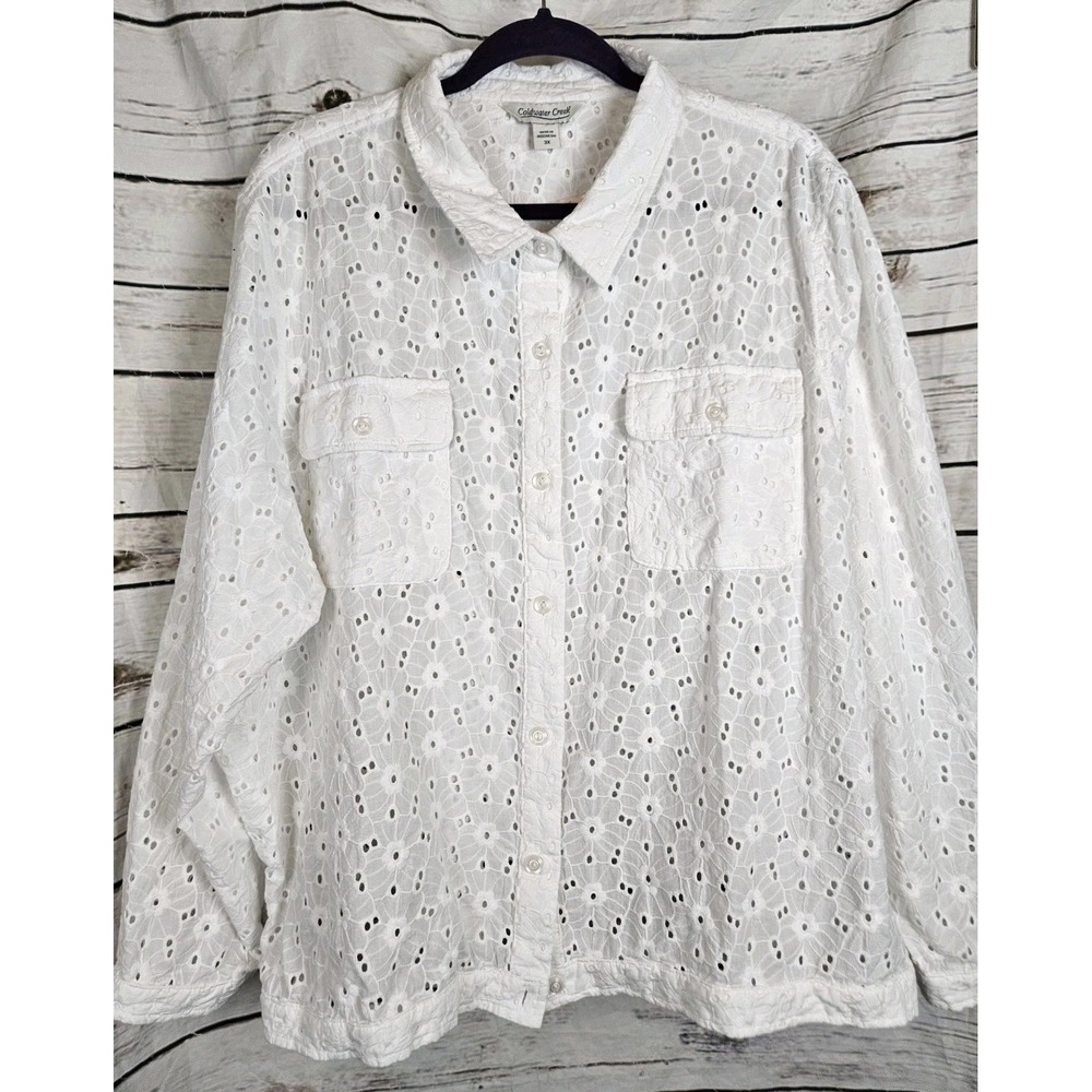 Coldwater Creek White Eyelet Button Tunic Top 3X NWOT 100% Cotton Cottage